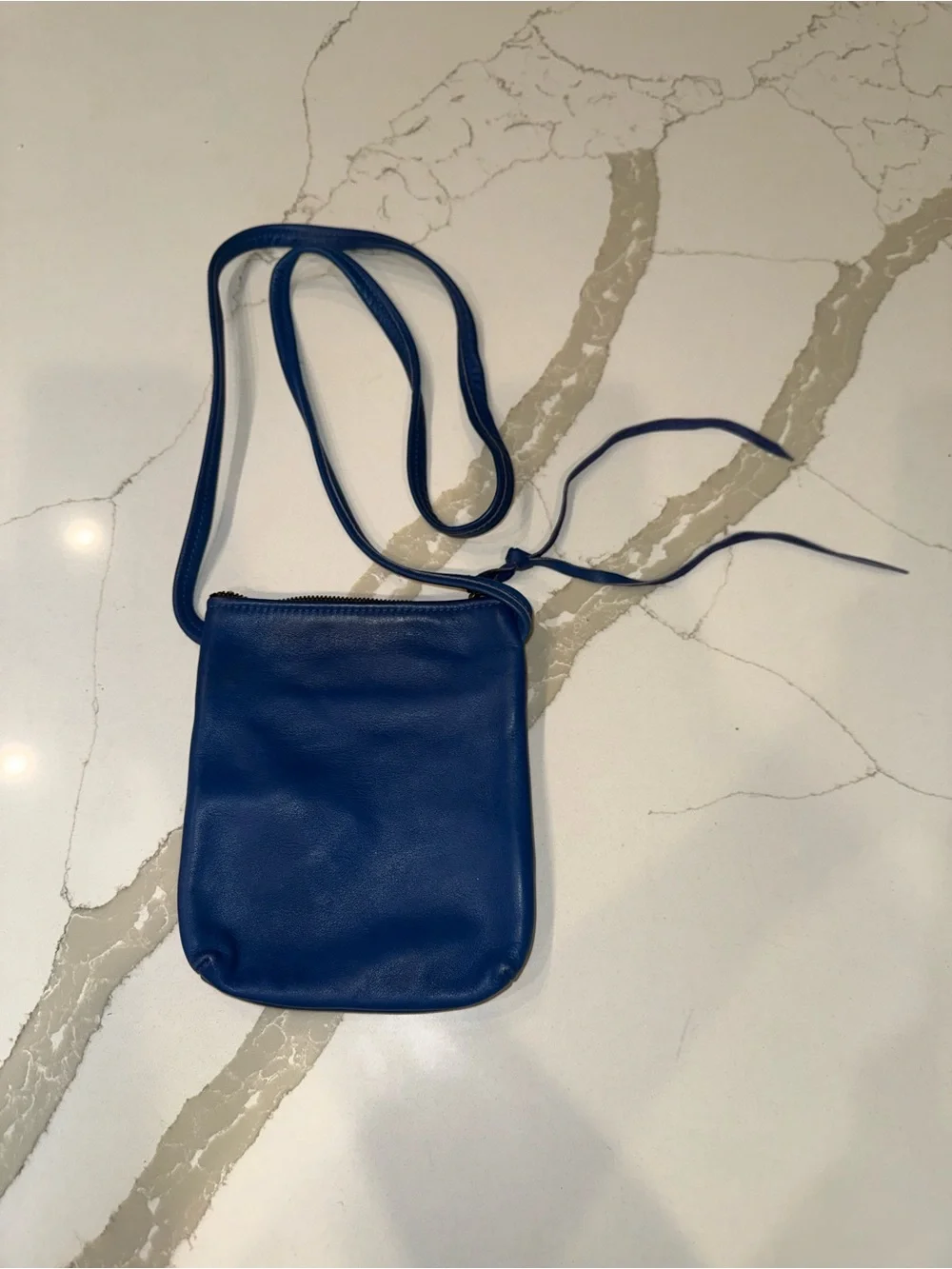 Handmade by Pat HALPIN Genuine Leather Vintage Blue Crossbody Fringe Accent Bag